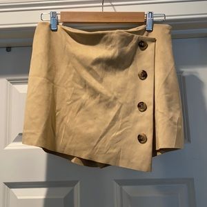 Faux Suede Tan Mini Skort with Buttons. Size M